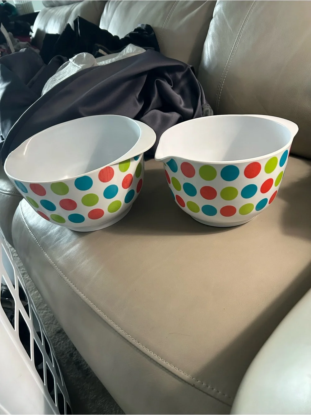 White Mixing Bowls with Colorful Polka Dots - Set of 2